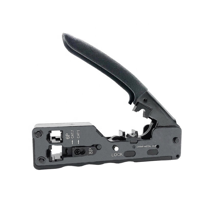 RJ45 Crimping Tool – Pass-Through Crimper with Locking Pliers for Cat5, Cat6, Cat7, Cat8 Network Cable Installations