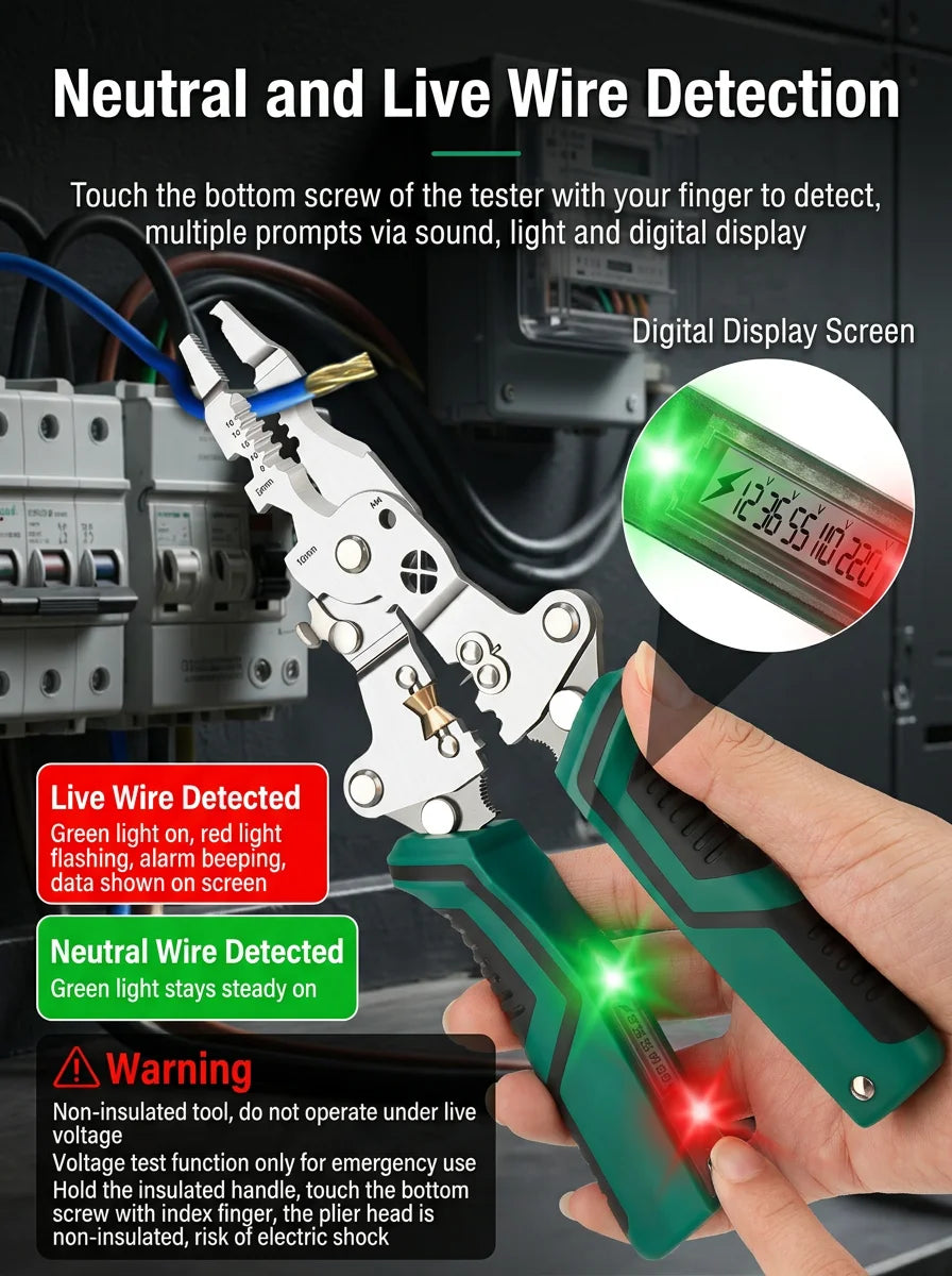 Foldable Wire Stripper Pliers with Voltage Test, 6-in-1 Hand Tool