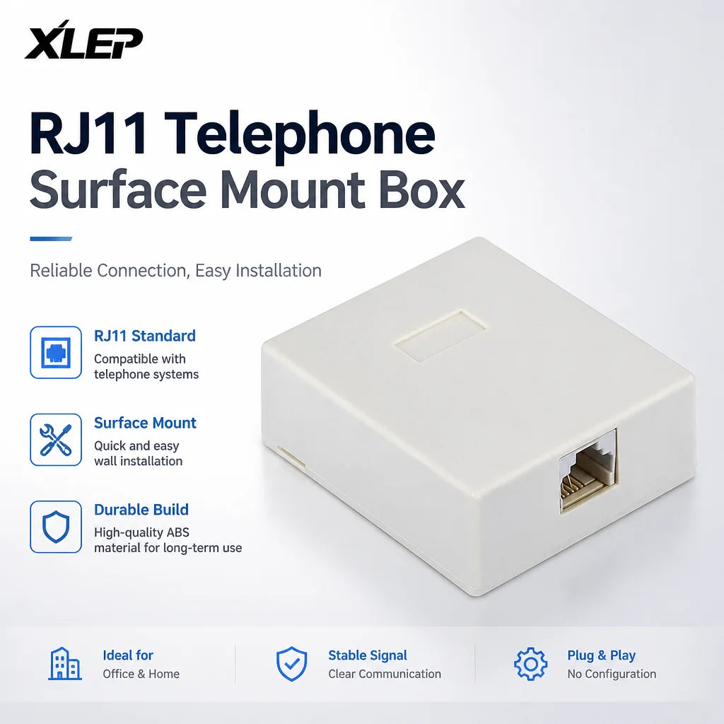 XLEP XL-40083 Single Port RJ11 6P2C Telephone Surface Box, 10 Pack