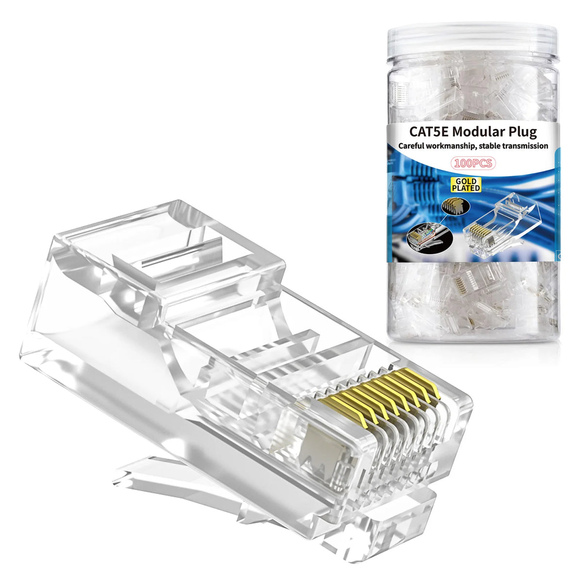 XLEP XL303 RJ45 Modular Plugs for Cat5e Cat6 UTP Cable, 100 Pack