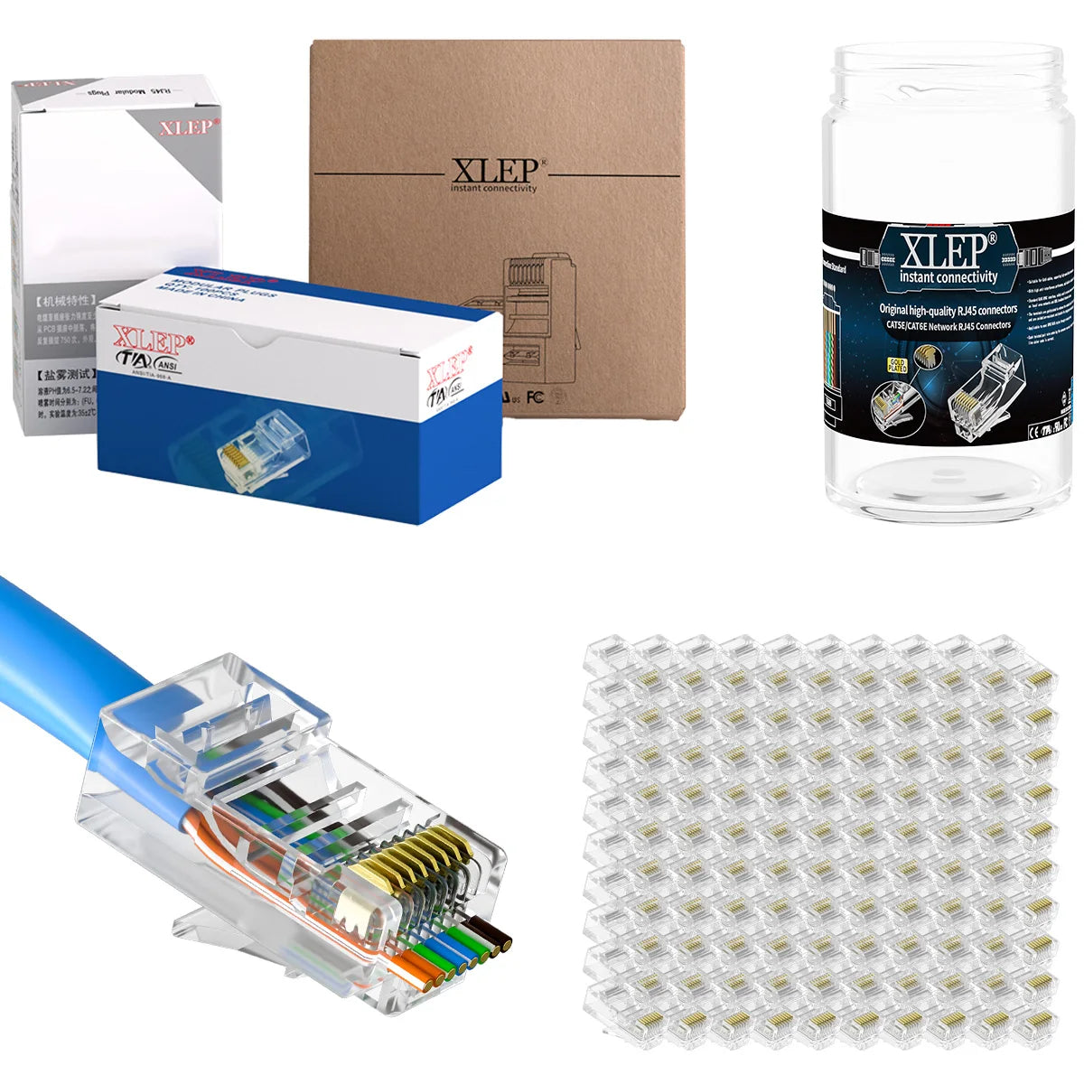 XLEP XL-320 RJ45 Pass-Through Plugs, Cat5e 8P8C UTP, 100 Pack