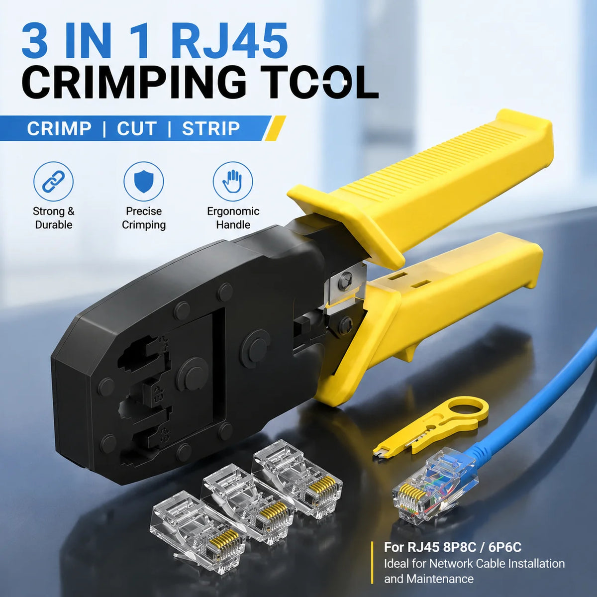 XLEP XL845 3-in-1 RJ45 Crimping Tool with Cutter and Stripper