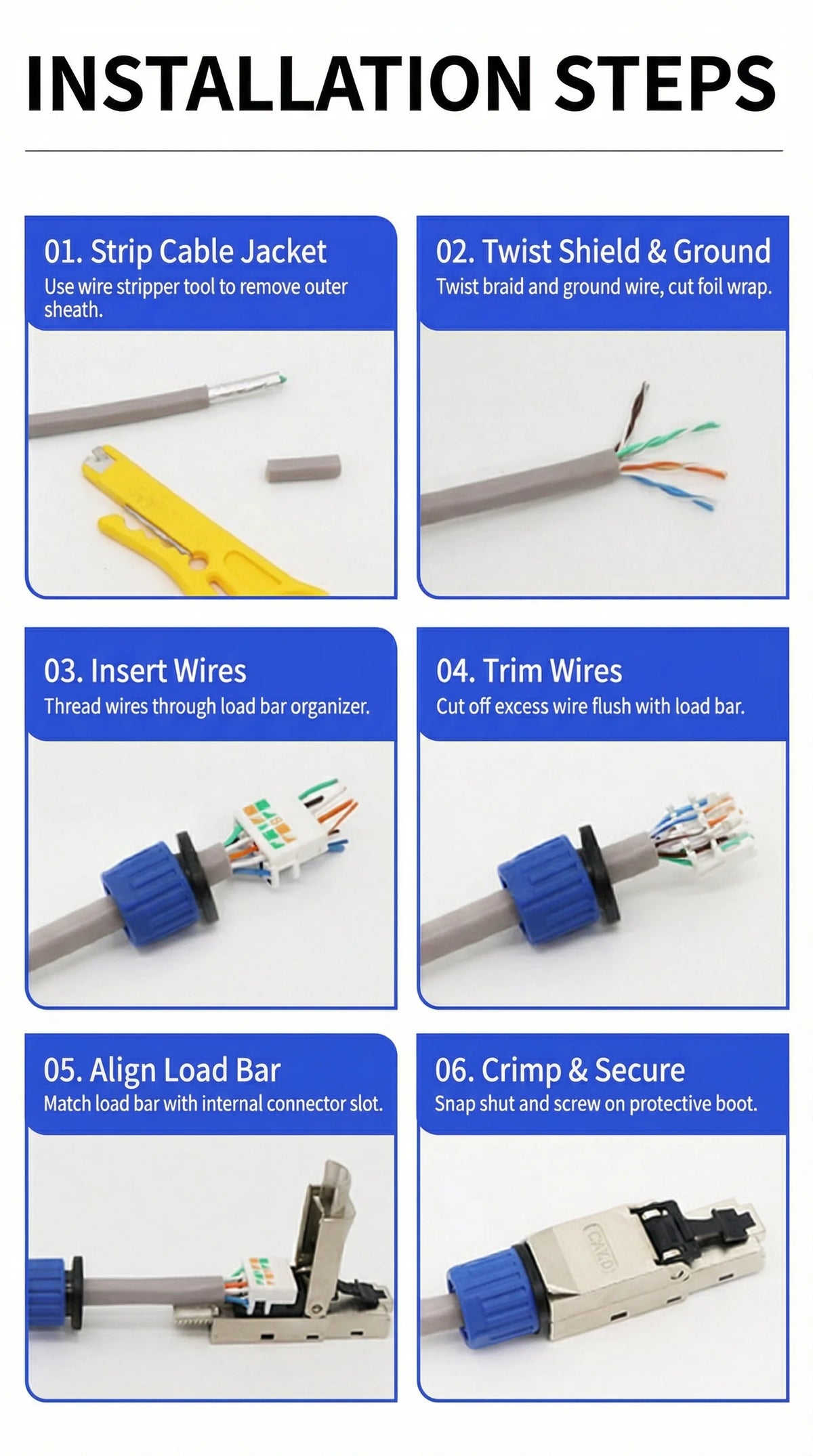 XLEP Cat7 FTP Shielded Tool-Free RJ45 Plugs, 8P8C, 10 Pack