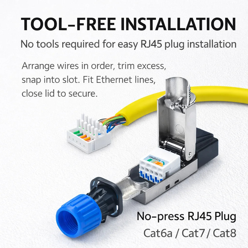 XLEP Cat7 FTP Shielded Tool-Free RJ45 Plugs, 8P8C, 10 Pack