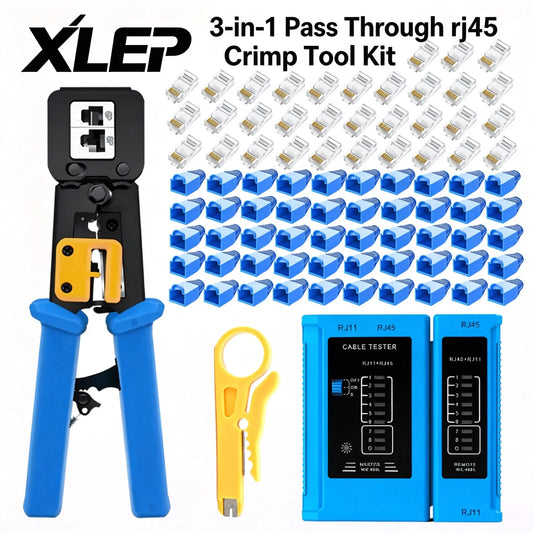 XLEP 8451 3-in-1 Pass-Through RJ45 Crimp Tool Kit with Tester