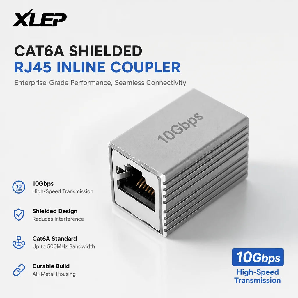Shielded Cat6a RJ45 Inline Coupler, Female to Female, 5 Pack
