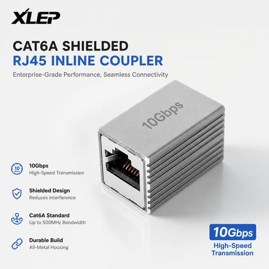 Shielded Cat6a RJ45 Inline Coupler, Female to Female, 5 Pack