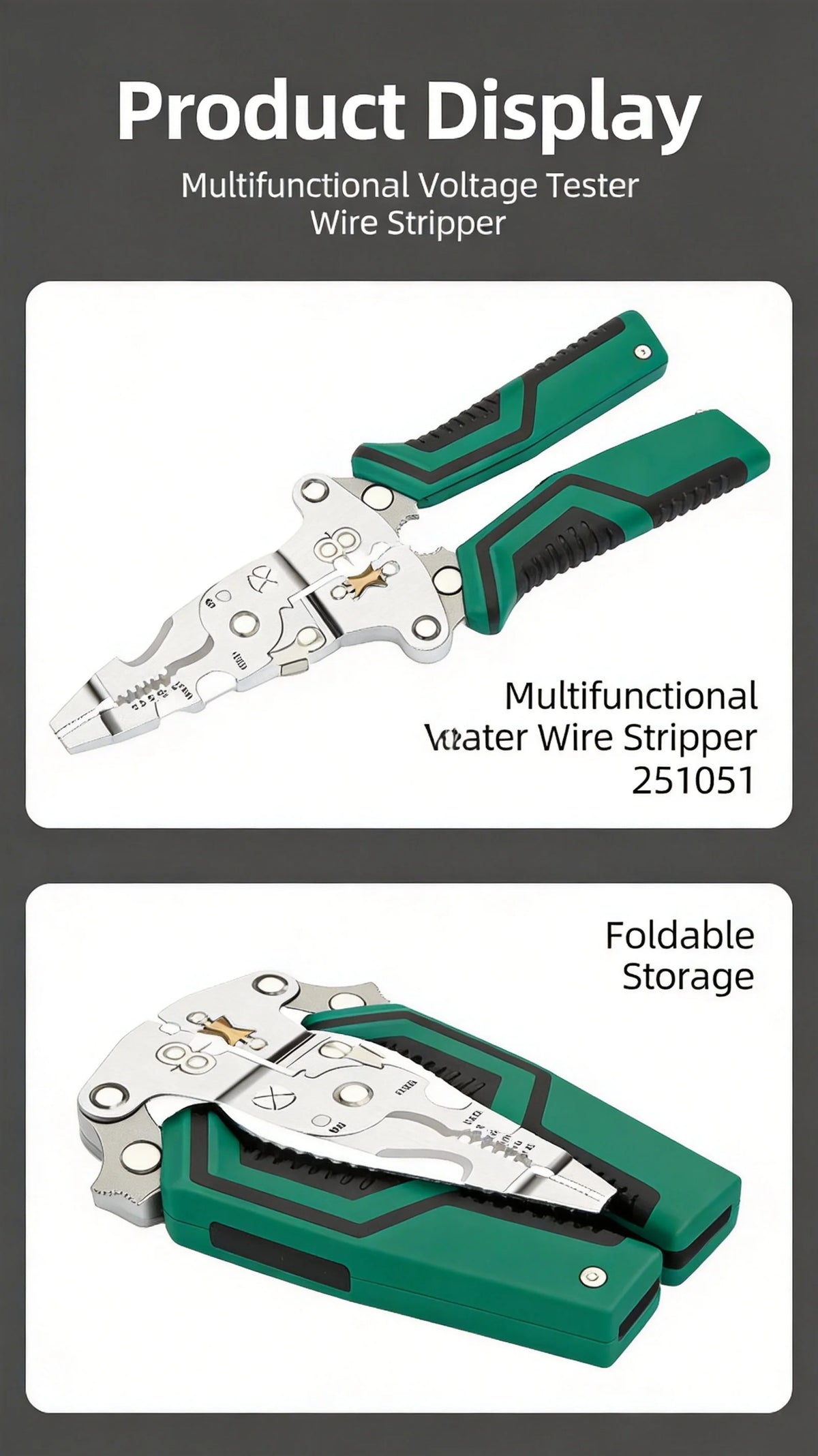 Foldable Wire Stripper Pliers with Voltage Test, 6-in-1 Hand Tool